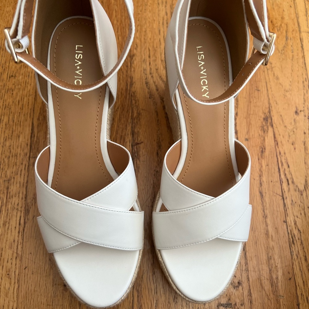 Lisa Vicky White Strappy Sandals, Wedge Heel size 10